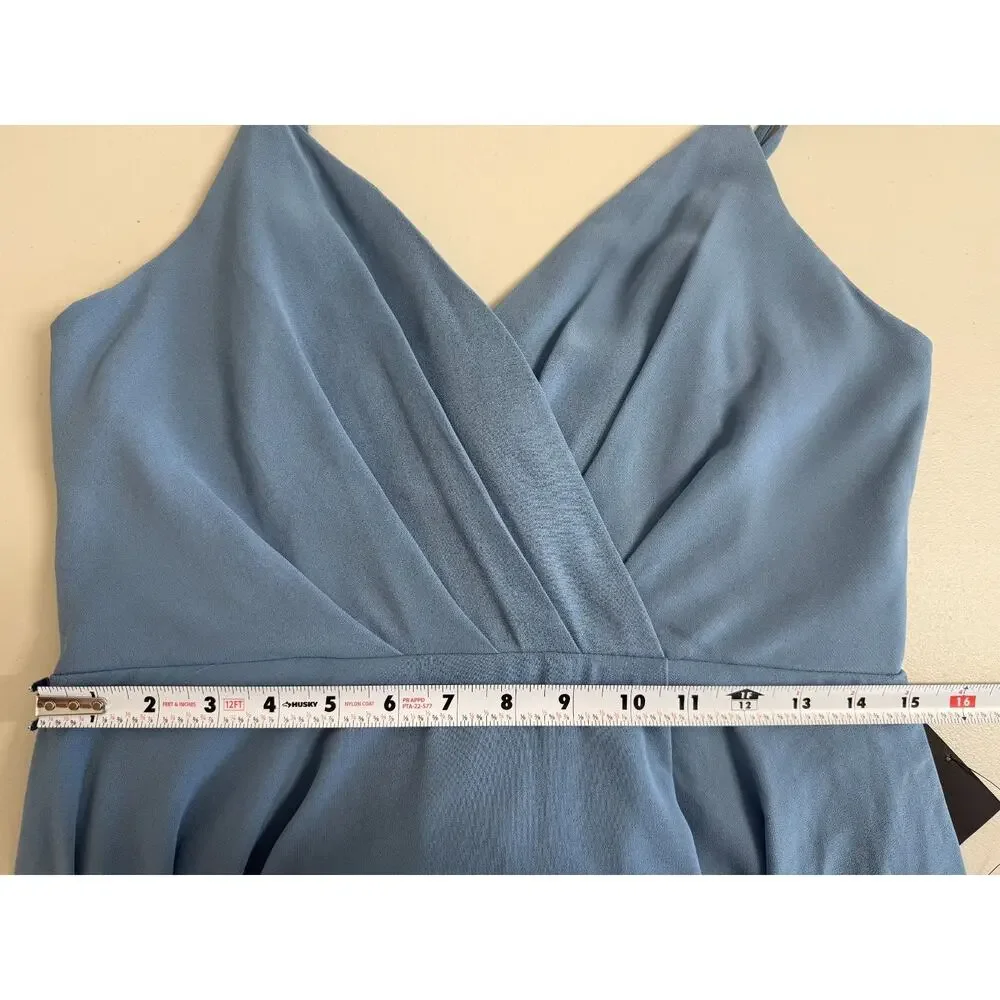 NEW Lulus All About Love Chiffon Maxi Dress Womens Size Large Pleated Slate Blue - Picture 8 of 12